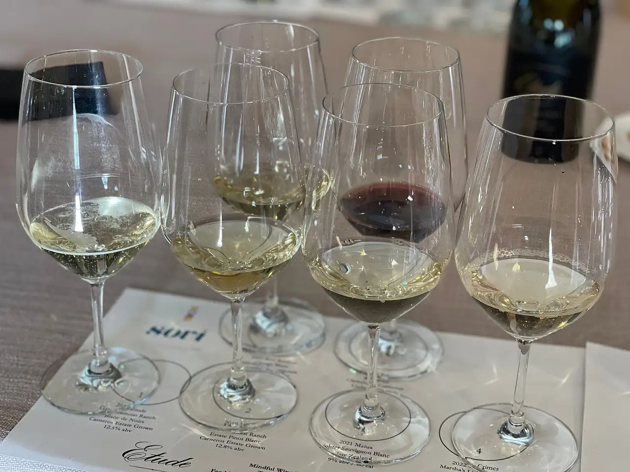 Wine glasses at an illustrative tasting in California, not at any of the listed Oviedo bars